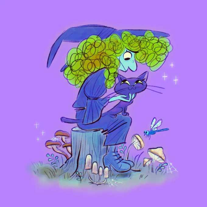a little witch and her kitty  