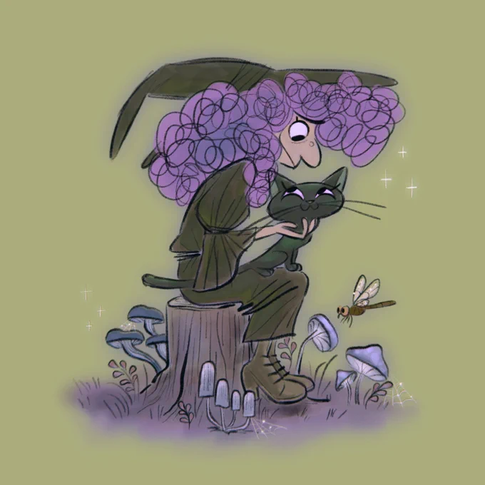 a little witch and her kitty  