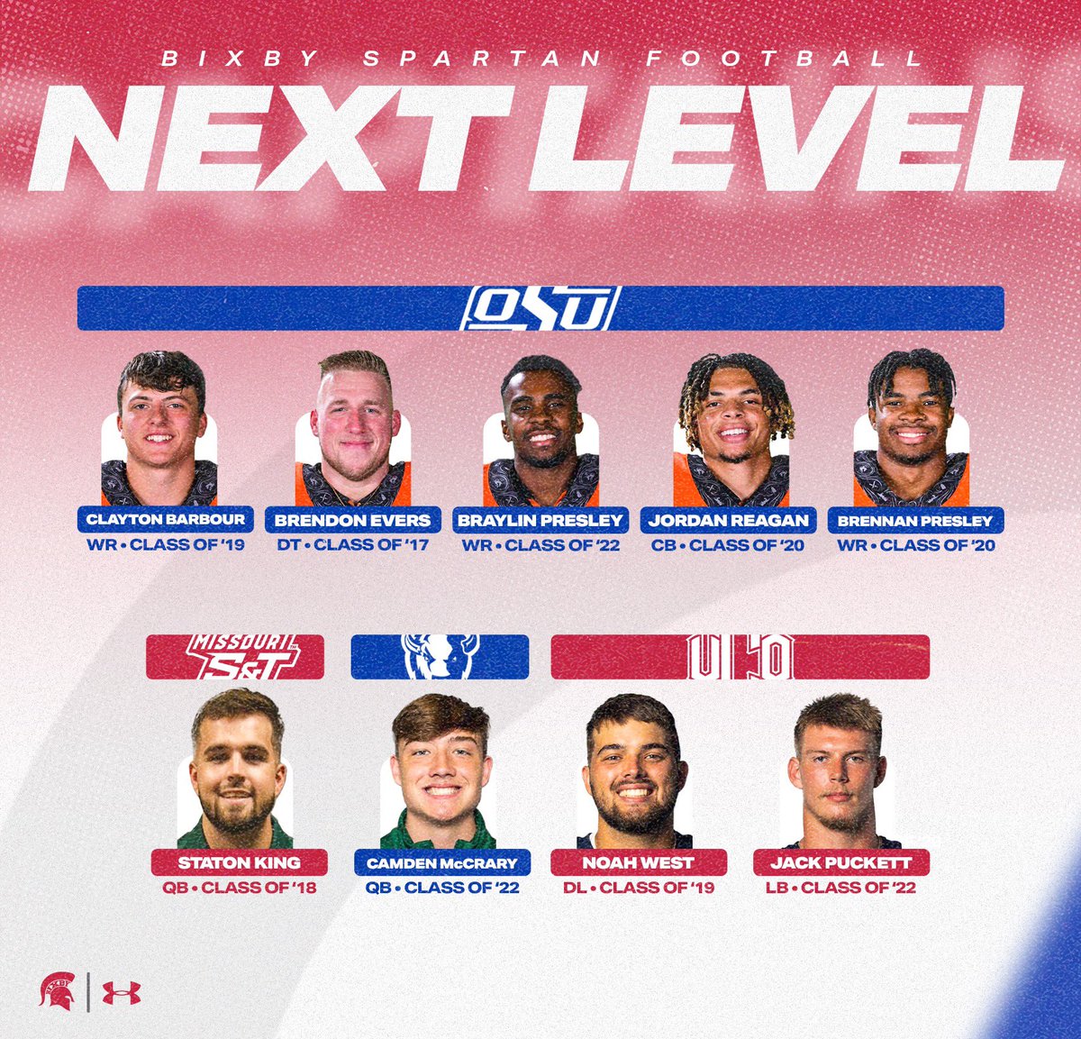 BixbySpartanFB's tweet photo. Good luck to all of the Spartans that kickoff their college football seasons tonight!

#BixbySpartans | #Undeniable https://t.co/RCzbfzANwS
