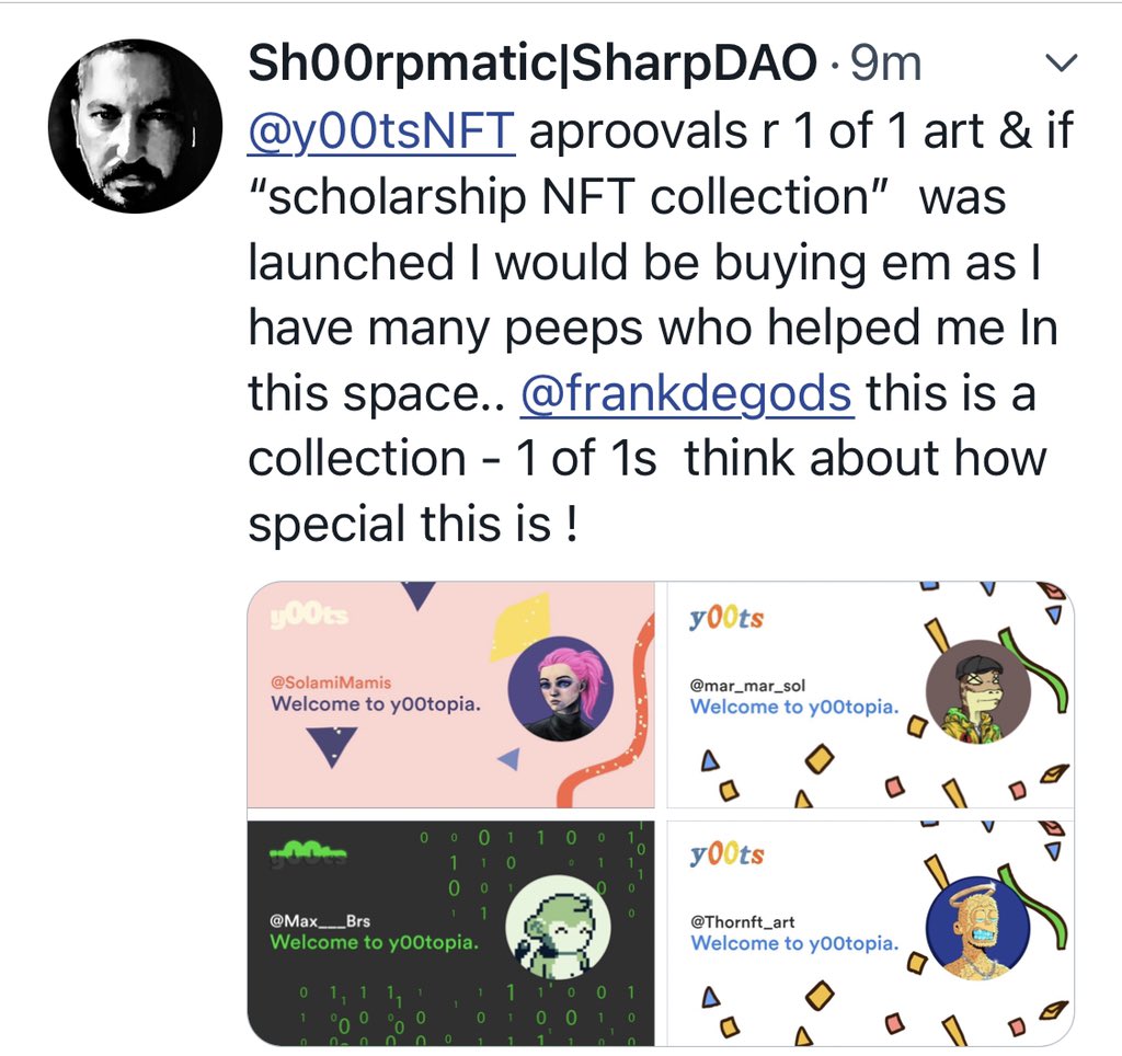 Sharpmatik's tweet image. I been approved  but my team is so elite caz   they execute shit for our @TheSharpDAO community FOR FREE ALL DAY. They are  @solT0KY0 , @Jazzy_sol @SheldonVK ( web3 devs, meme goats, marketing!) We came up with this IDEA in jpeg to show @y00tsNFT we think in y00topian 🫡