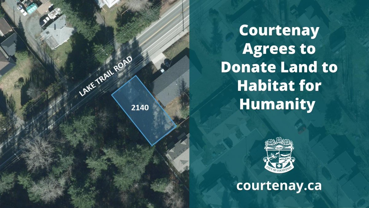 City of Courtenay (@cityofcourtenay) on Twitter photo A property at 2140 Lake Trail Road donated by the City of Courtenay will support <a href="/VINHabitat/">Habitat Vancouver Island North</a> Habitat for Humanity Vancouver Island North’s efforts to build affordable housing for families in the Comox Valley. Learn more: ow.ly/T2xA50KygI5 A property at 2140 Lake Trail Road donated by the City of Courtenay will support <a href="/VINHabitat/">Habitat Vancouver Island North</a> Habitat for Humanity Vancouver Island North’s efforts to build affordable housing for families in the Comox Valley. Learn more: ow.ly/T2xA50KygI5