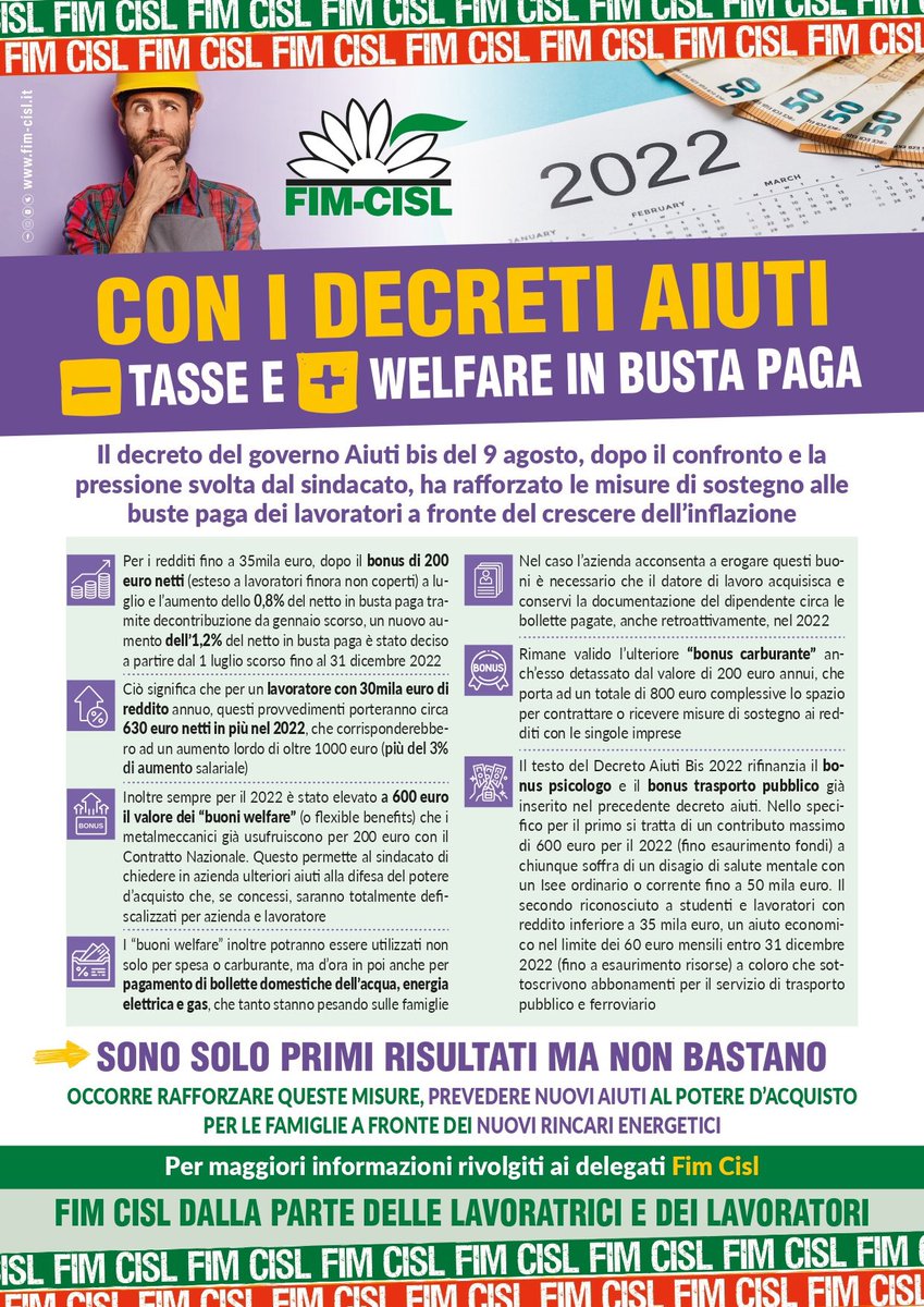 FIMCISLROMAGNA's tweet photo. #decretoaiutibis Rafforzate dopo il confronto sindacale le misure a sostegno delle buste paga dei lavoratori. Sono primi risultati ma non bastano 👉 #fimcislromagna https://t.co/6qehHCeYLL