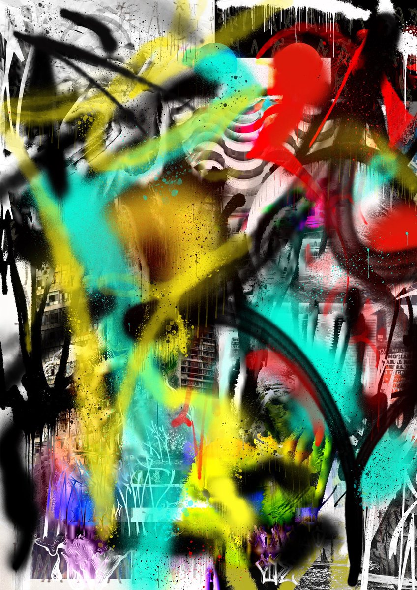 cide81's tweet image. One of my favorite Sprayed Digital collage works I created in 2021. Based on a fashion / streetwear moodboard Pixachao, the unique Brazilian way of „tagging“. Working on a Sprayed abstract NFT collection. Not coded, but maybe attracts fans of @artblocks_io or @gmdaostudio #nft