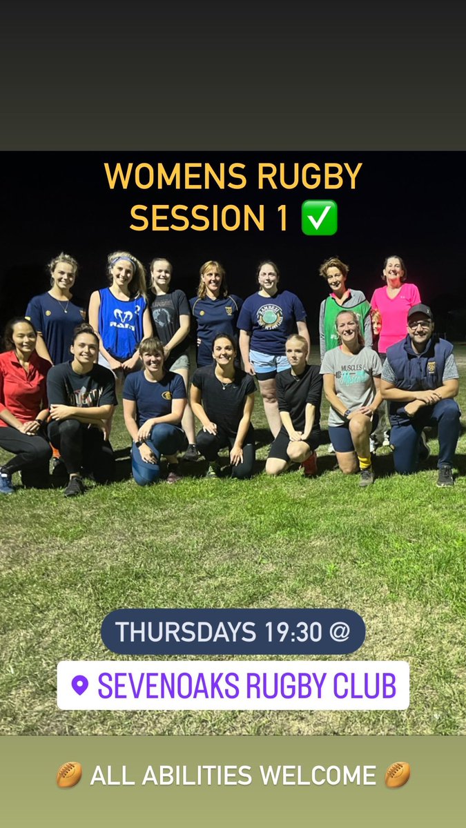 Great turnout for our first Women’s rugby session - all levels of abilities. Thursdays 19:30 at The Paddock (TN13 3RP)