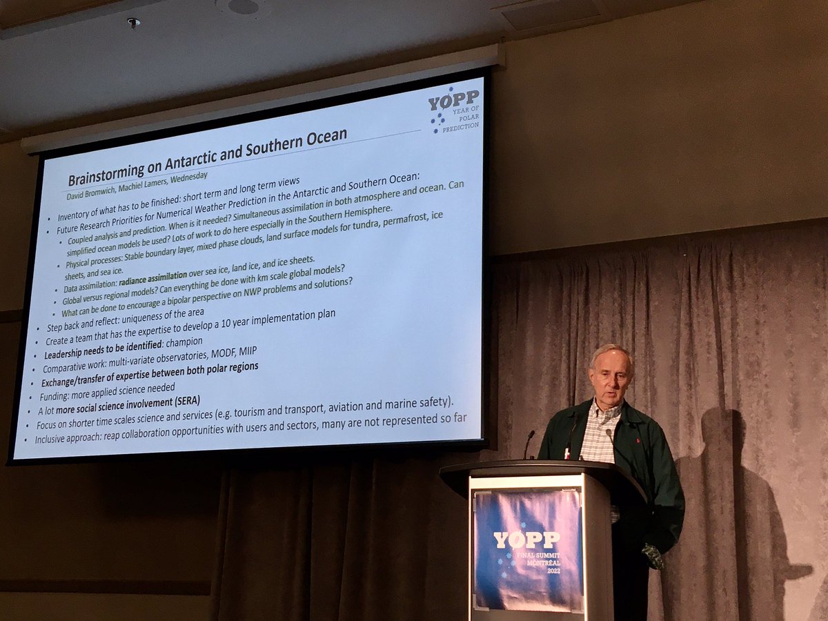 polarprediction's tweet image. Report from break-out groups on Future #Polar Research &amp;amp; Services Priorities. Brainstorming on 1:#Antarctic and Southern Ocean by David Bromwich. 2:on #Societal Implications by Gita Ljubicic 3: Observations and Training by Clare Eayrs. 4: Summary of the summary by Barbara Casati