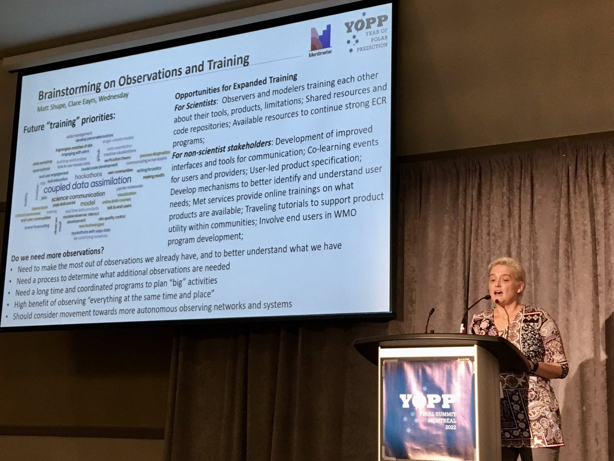 polarprediction's tweet image. Report from break-out groups on Future #Polar Research &amp;amp; Services Priorities. Brainstorming on 1:#Antarctic and Southern Ocean by David Bromwich. 2:on #Societal Implications by Gita Ljubicic 3: Observations and Training by Clare Eayrs. 4: Summary of the summary by Barbara Casati