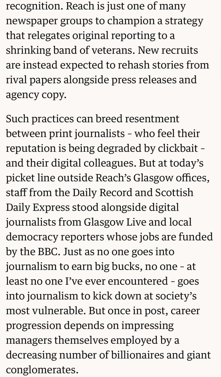 Nice take on the #NUJReachstrike here from <a href="/guardian/">The Guardian</a> with extract here - We’d add that some new and young journos are also being encouraged to write original copy alongside the ‘veterans’ but the sentiment is spot on.