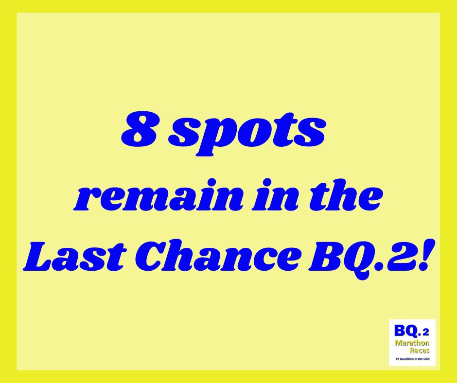 LastChanceBQ's tweet photo. 8 spots remain in the Last Chance BQ.2! Register now to reserve your spot at the Start Line: https://t.co/KnLfFnpdBQ
.
Remember, the Last Chance BQ.2 is a fast qualifier and open all runners who can complete 26.2 in 4 hours and 30 minutes. The course will close after this time. https://t.co/SWMcS7GfOv
