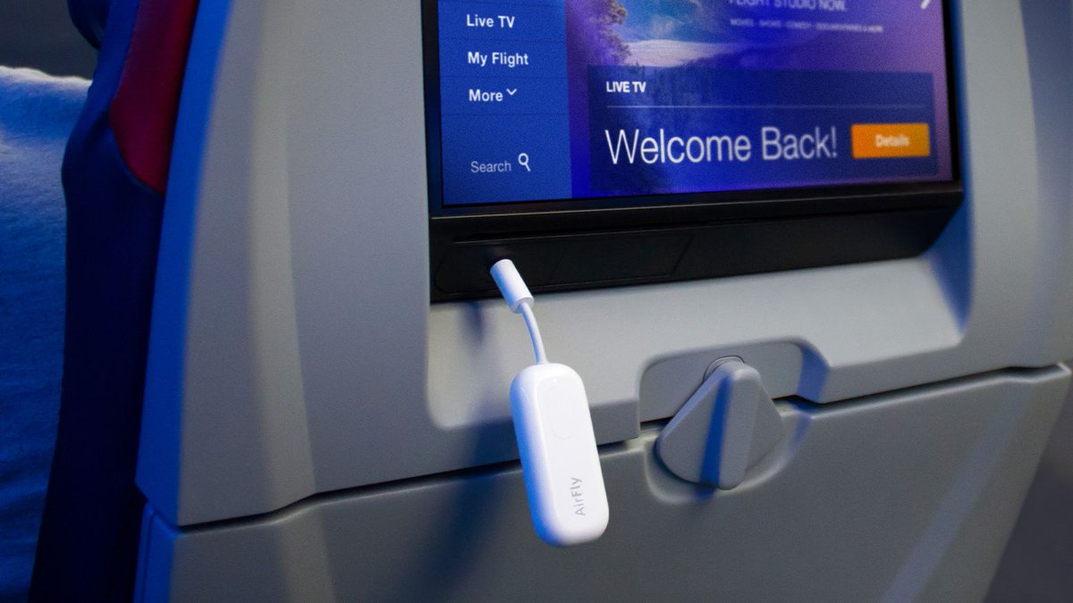 twelvesouth's tweet photo. On sale now during the #TwelveSouth #LaborDaySale, #AirFlyPro can connect up to 2 sets of wireless headphones to any wired audio jack. Perfect for tuning into the in-flight entertainment system to watch the movie wirelessly! Shop now 💸 https://t.co/UGJNb1t6K4 https://t.co/osKKceQOor