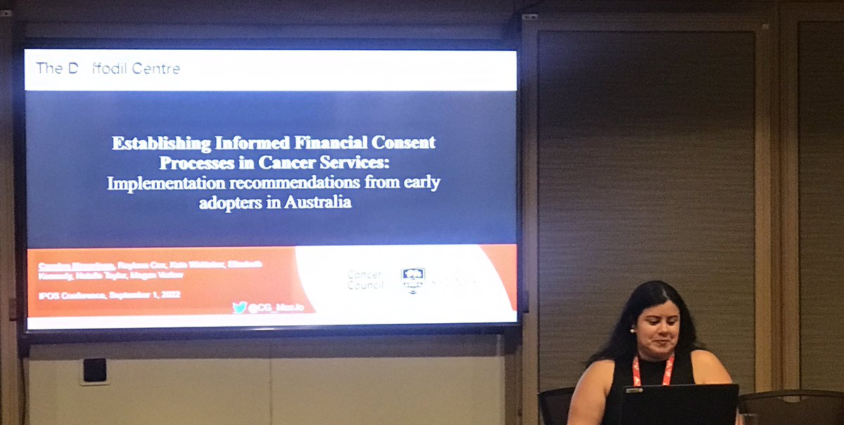DrAnnaSingleton's tweet photo. Let’s talk MONEY 💰💵
@CG_MazJo says Informed Financial Consent is key to mitigating #BillShock for patients w cancer
Using #ImplementationScience, @CCNewSouthWales & @DaffodilCentre teams interviewed early IFC adopters to create a “road map” to broad implementation
#IPOS2020 https://t.co/z7gh8ZJ70z