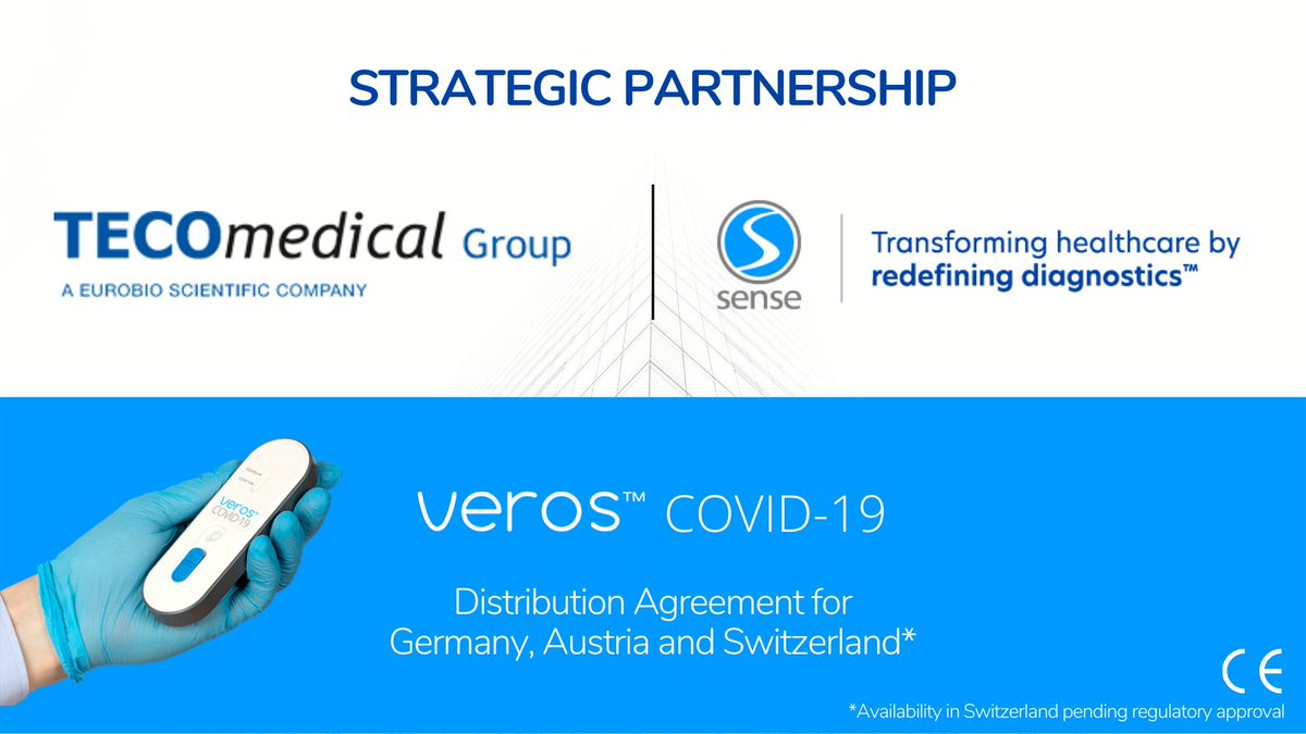 sensedx1's tweet photo. Sense and TECOmedical partner to introduce Veros™ COVID-19 to Germany and Austria.  Switzerland to follow, pending approval. For more information: https://t.co/NAmjqOTyHM

#PointofCare #Diagnostics #partnership https://t.co/anfPmKxrIf