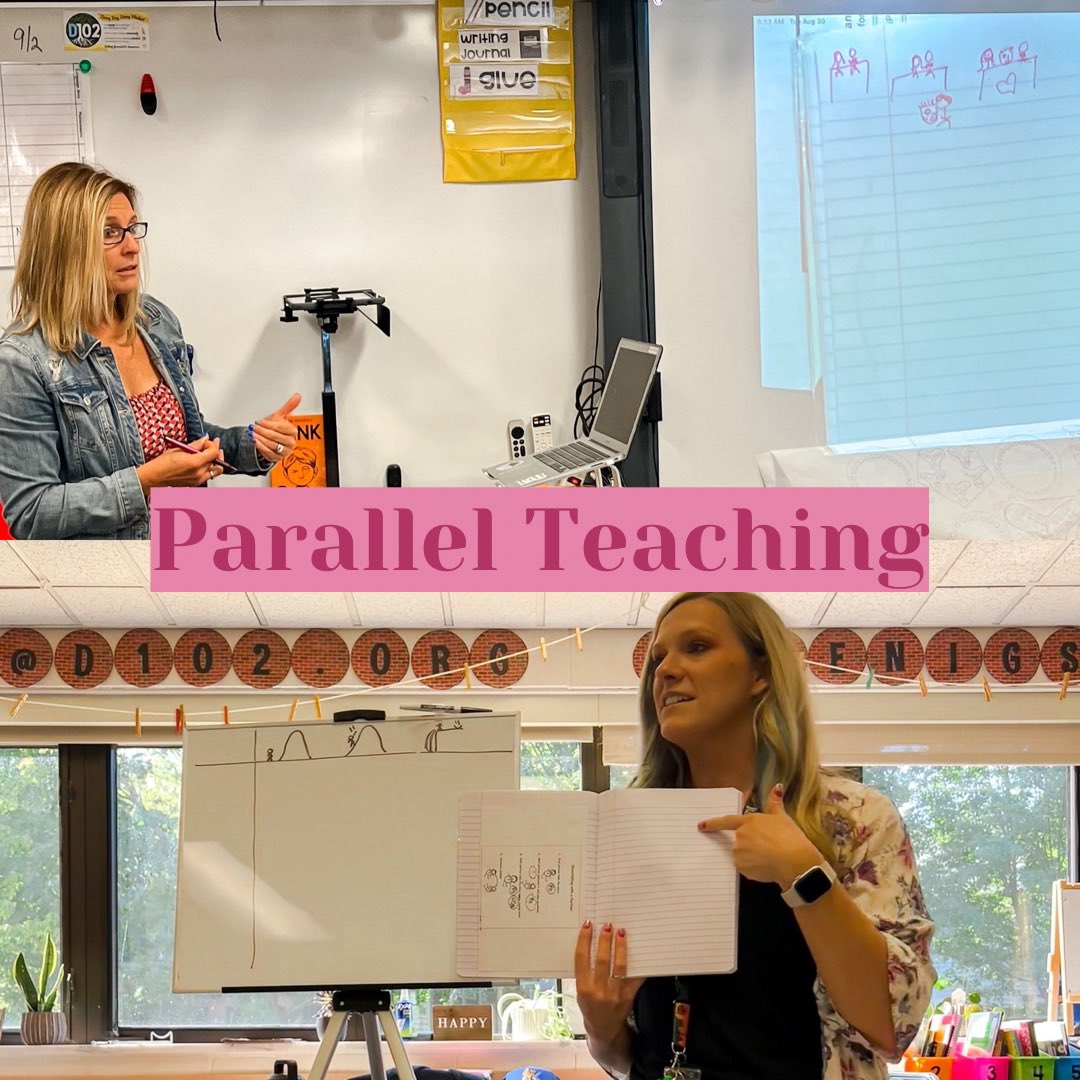 coteachwcoffee's tweet photo. Here’s a peek at some #coteaching structures we’ve used this week! Parallel teaching in writing, and 1-teach-1-multisensory in math! Parallel helped us get more engagement and 1-teach helped us make a tool to use for math class! #inclusionrules #SEED102 #MSPride #D102learns https://t.co/o6CkqlEUFd