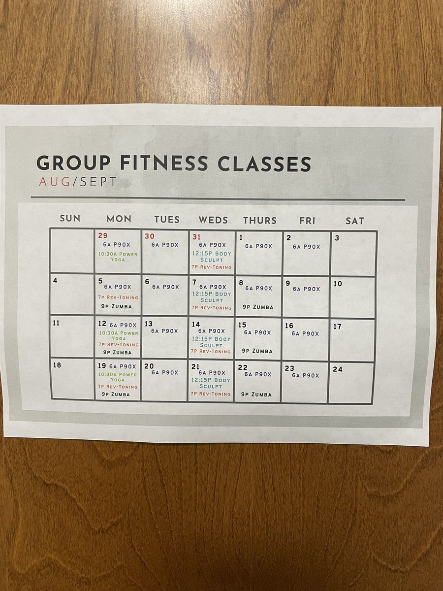 Here is a copy of September’s Group Fitness class schedule for your reference.