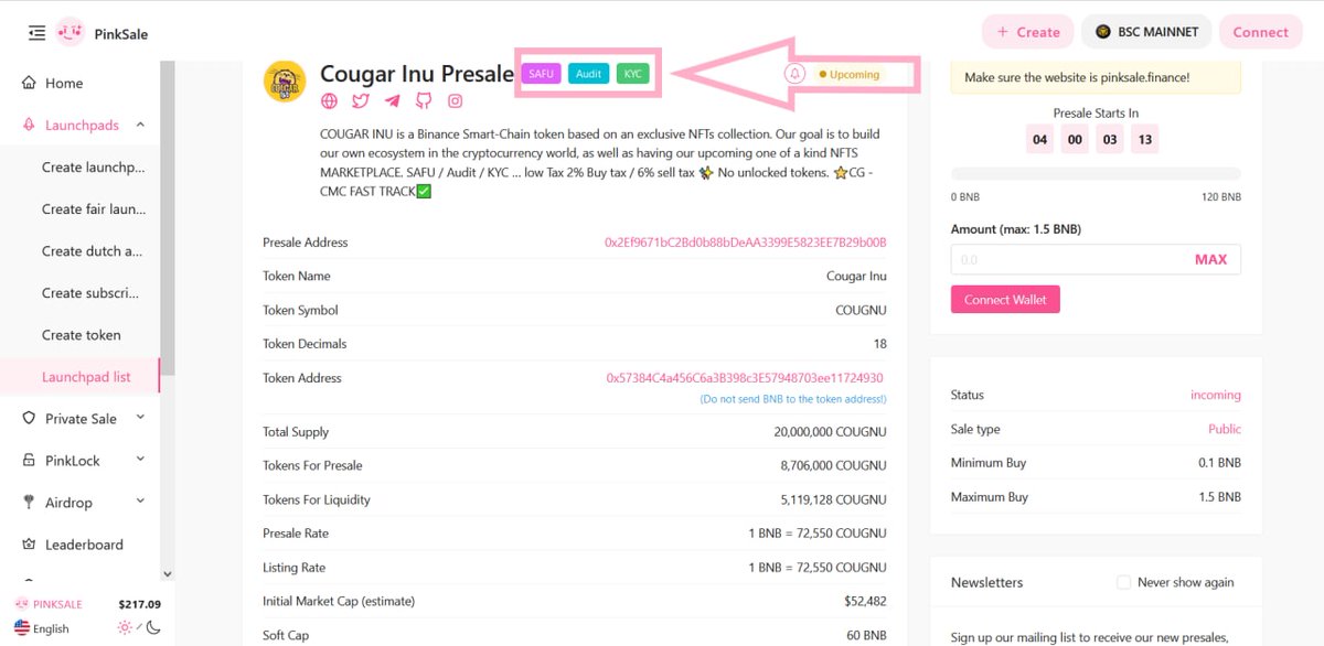 CougarInu's tweet photo. 🔥 Congratulations to @Cougarinu on successfully obtaining a 🦺 #Safu badge for their #Presale

📲 Operating in a decentralized space brings freedom but also risk.

🚀 Check them out below:

https://t.co/vaaF70K7w1

https://t.co/4ftaeWaWQL
>
RETWEET, LIKE, SHARE ✅✅✅

#Pinksale https://t.co/3uMkRzuJMq