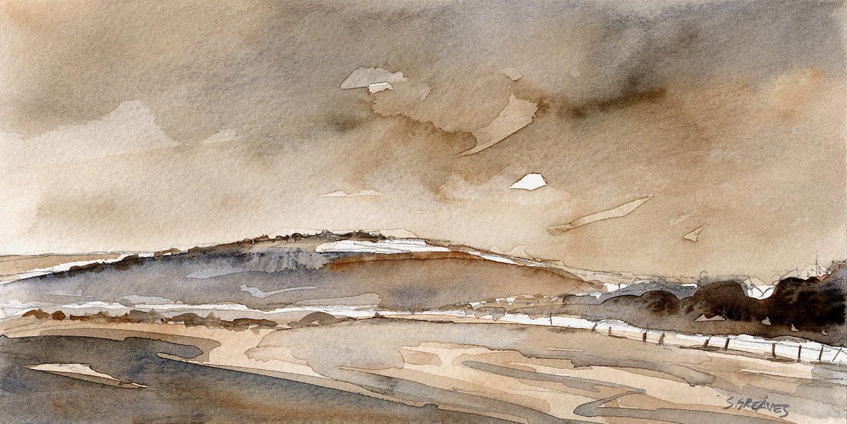 SteveGreavesArt's tweet photo. Darfield Winter - Watercolour on paper 10" x 5" 2001.  A South Yorkshire Landscape.
#art #artwork #paint #painting #watercolour #watercolor #aquarelle #watercolourpainting #watercolourlandscape #landscapeart #landscapepainting #winter #hill #wintersky #burntsienna #paynesgrey https://t.co/SS972QUplj
