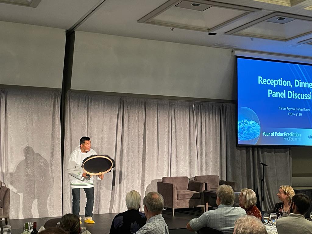 polarprediction's tweet photo. At the #YOPPFinalSummit we had a real treat. Thank you to Jimmy Uqittuq for his incredible drum dancing, and sharing the meaning of the songs. https://t.co/b22oieHhVW