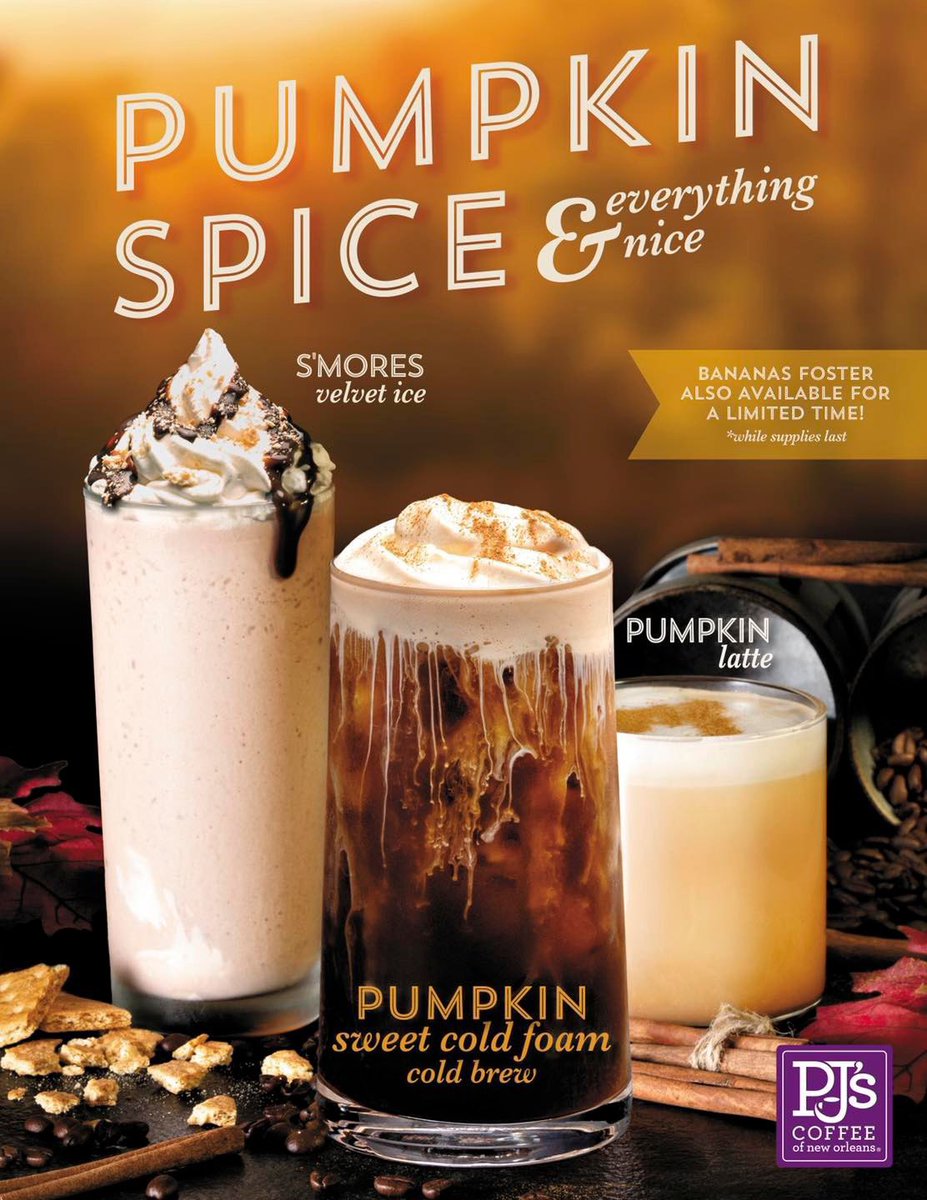 PJsCoffee_Bowie's tweet image. The year is going fast but we're going to slow it down with a little bit of SPICEEEE. 🍂 (Bananas Foster COMING SOON) #PJsCoffee #PumpkinSpiceLatte #Smores