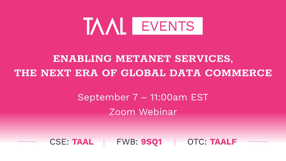 CEO Richard Baker will host a webinar on September 7th,11:00am EST, to discuss TAAL’s transition to a Metanet Service Provider, how the company is positioned today, and provide an overview of TAAL’s offerings. Register now: hubs.la/Q01lqg310