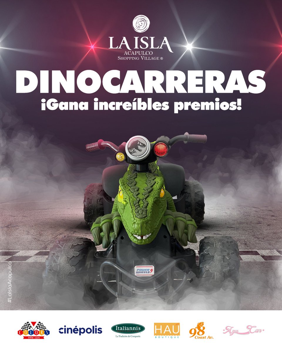 Llena tu fin de semana de mucha emoción con las Dinocarreras en carros eléctricos de Colors Little Park 🏁
¡Participa y gana increíbles premios en #LaIslaAcapulco!
3 de septiembre | 6:30 PM

Consulta términos y condiciones para participar.