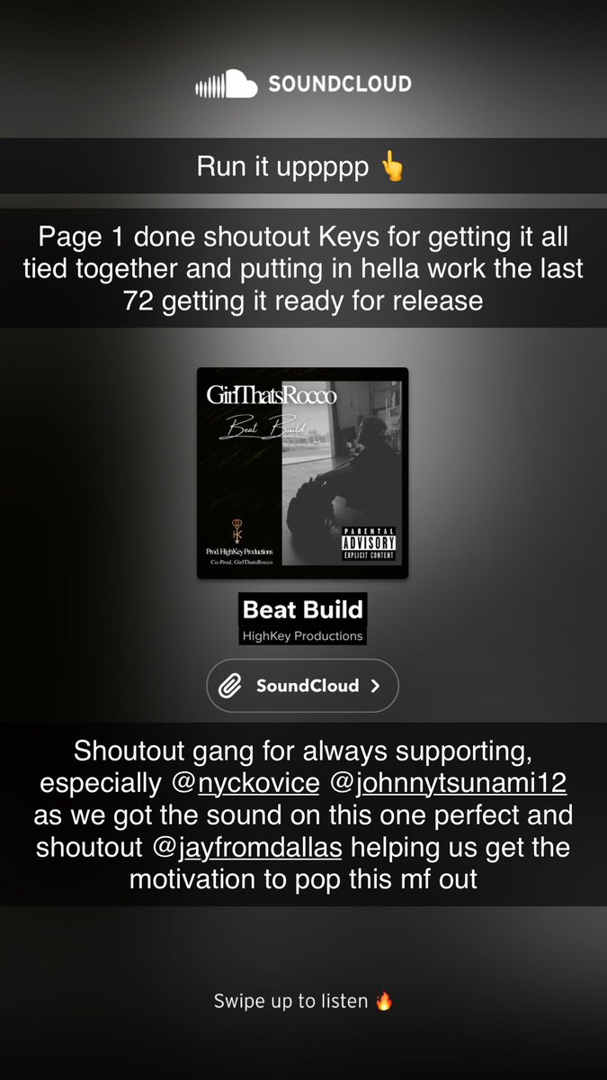 GirlThatsRocco's tweet photo. One thing about me, I let the #BeatBuild
Check me out!
#HighKey
Beat Build by HighKey Productions on #SoundCloud https://t.co/GWViB5E2yd https://t.co/jwABeHn8Rt