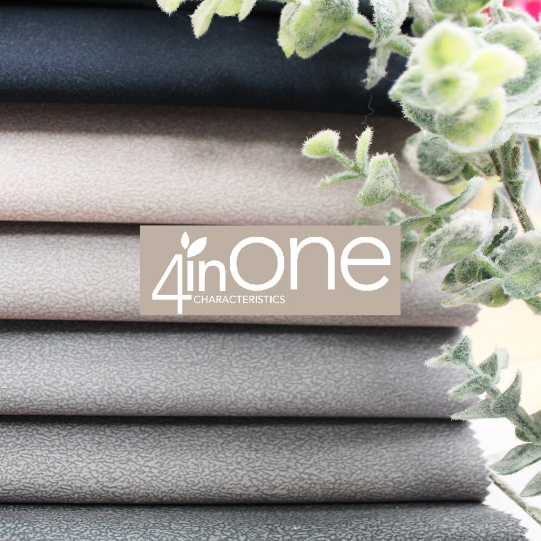 Telas impermeables para interiores. Incluye el tratamiento 4inONE para facilitar el mantenimiento de la tapicería de su hogar del día a día. 
4 características que harán de este tejido el ideal para familias o zonas de tránsito sin comprometer la durabilidad de la tapicería: