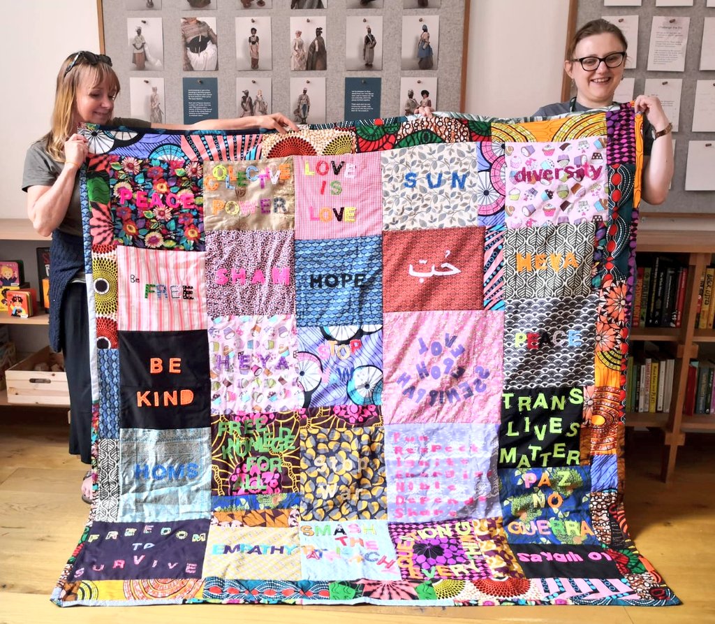 Today was an exciting day. We welcomed creative partner  <a href="/nickisprints/">Nicki Dennett</a> with first of our radical community quilts. Completed 💥 It's full of joy, compassion, kick ass fiesty creativity and togetherness. This work matters 1/ 
#NJMProtest