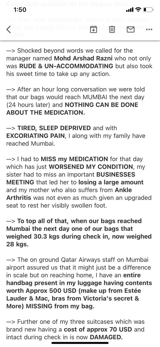 TrulyTani's tweet photo. 3.) @qatarairways number one airline and have no sense of responsibility towards their passengers! They just don’t seem to care and that’s so disappointing! #QatarAirways #travel #CustomerExperience #doha #London #Mumbai https://t.co/icXkGULTSH