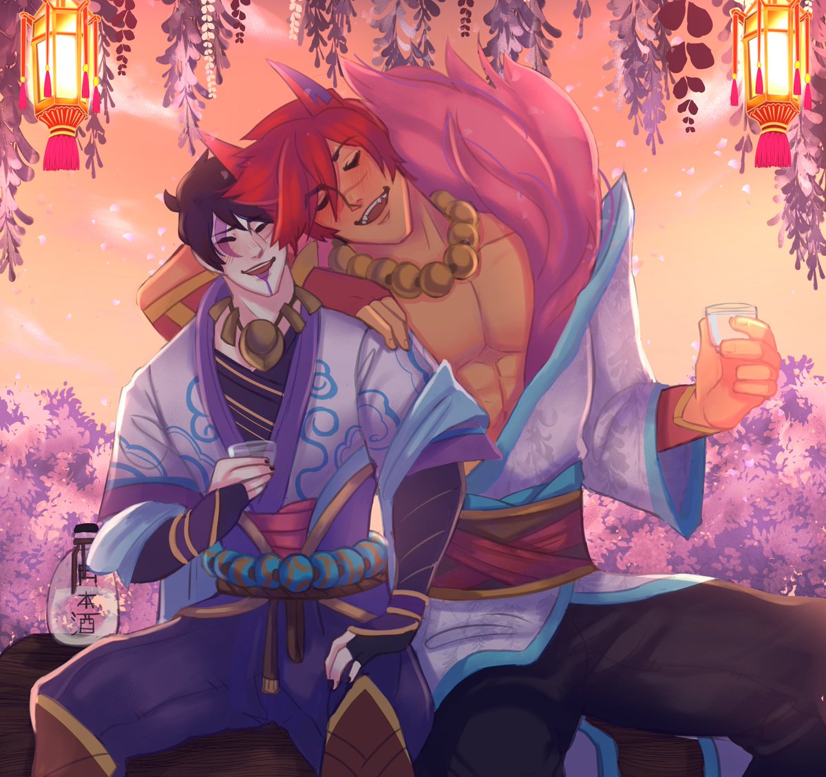 yellowestmango's tweet photo. A day at the Spirit Blossom festival 🌸💗 #sett  #aphelios #settphel #leagueoflegends https://t.co/TBWbofs4V5