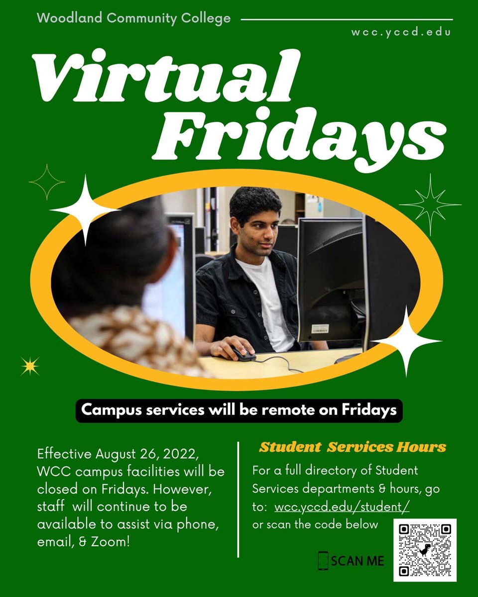 🦅✨🎓💚Hey Eagles! Campus is moving to fully virtual Fridays and will be closed. Not to worry; services are available over the phone and online🌳🦅✨💚