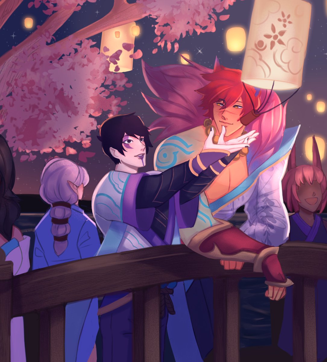 yellowestmango's tweet photo. A day at the Spirit Blossom festival 🌸💗 #sett  #aphelios #settphel #leagueoflegends https://t.co/TBWbofs4V5