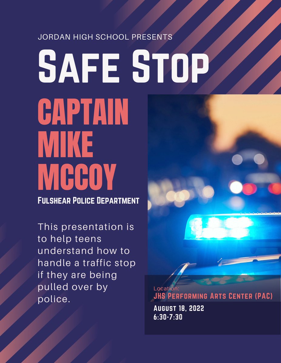 Reminder: the rescheduled Safe Stop presentation is tonight at the JHS PAC 6:30.