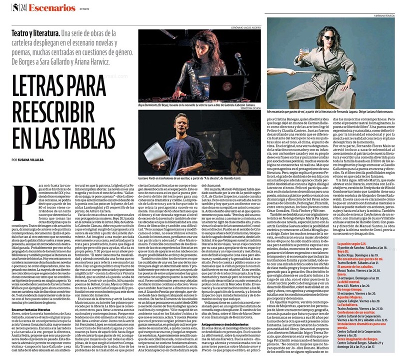 📚🎭 #teatro #literatura 💋 Me encantaría que gustes de mí, sobre textos de Fernanda Laguna (sábados 21 h en Beckett) +🌾Enero, de Sara Gallardo con dirección de Fedra y actuación de <a href="/vanesangonzalez/">Vanesa G</a> (domingos 20 h en El Extranjero). 

🗞️ <a href="/revistaenie/">Revista Ñ</a> clarin.com/revista-enie/e…