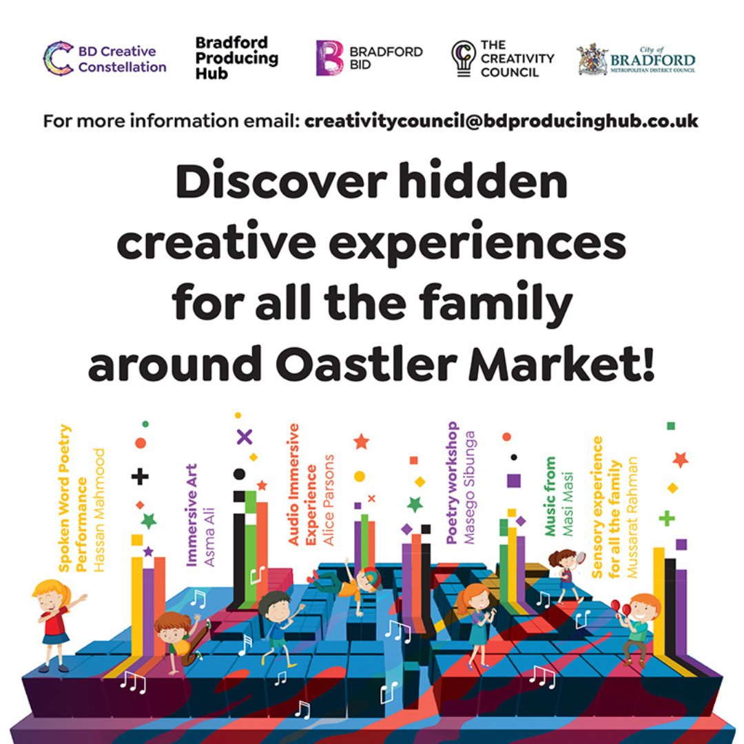 BDCCouncil's tweet photo. We kick of BD Creative Constellations at 10am/5pm with a live band preforming from 11am/5pm!
A family friendly immersive live arts event, all art pieces inspired by 'sustenance'!
#livearts #bdcreativeconstellations #creativitycouncil #bradford2025 https://t.co/NJO3rCzJfv