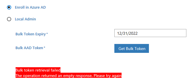 DarrenDK's tweet photo. @AzureSupport @vonroch Starting yesterday I'm seeing this error again:
error             : invalid_request
error_description : AADSTS240005: Missing required role to acquire a bulk AADJ token.
Trace ID: 6c5d4ce2-403f-45ef-8a70-e64b607a6400
Correlation ID: ab81b9b9-daa0-45b7-af2a-66c769d2e371 https://t.co/w6s5tfyryZ