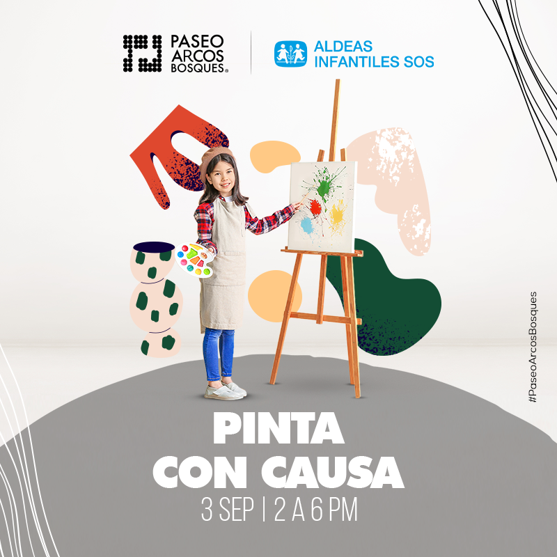 Dale color a tu día pintando en nuestra actividad con causa,🙌 acude a #PaseoArcosBosques este 3 de septiembre y asiste en compañía de tus peques para que se diviertan pintando con nosotros.✨