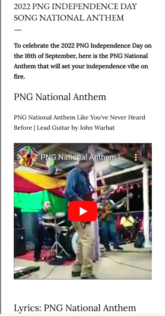 PNGHitSongs's tweet photo. PNG National Anthem Like You've Never Heard Before | Lead Guitar by John Warbat

#PNGIndependenceDay
#PNG
https://t.co/s1CP1OFnF3 https://t.co/2C1G883Aj3