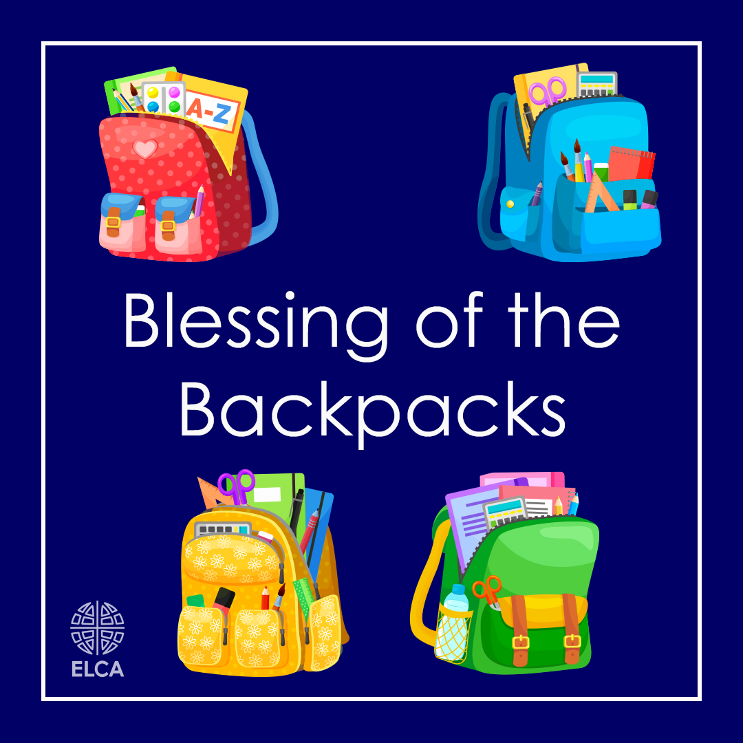 ELCA's tweet photo. Has your congregation ever done a “Blessing of the Backpacks”? Students can receive this blessing as the school year begins. We give thanks for the chance to learn and grow, and pray that students will have a safe and healthy year!  
#Prayer #School https://t.co/KCKuaApxNJ