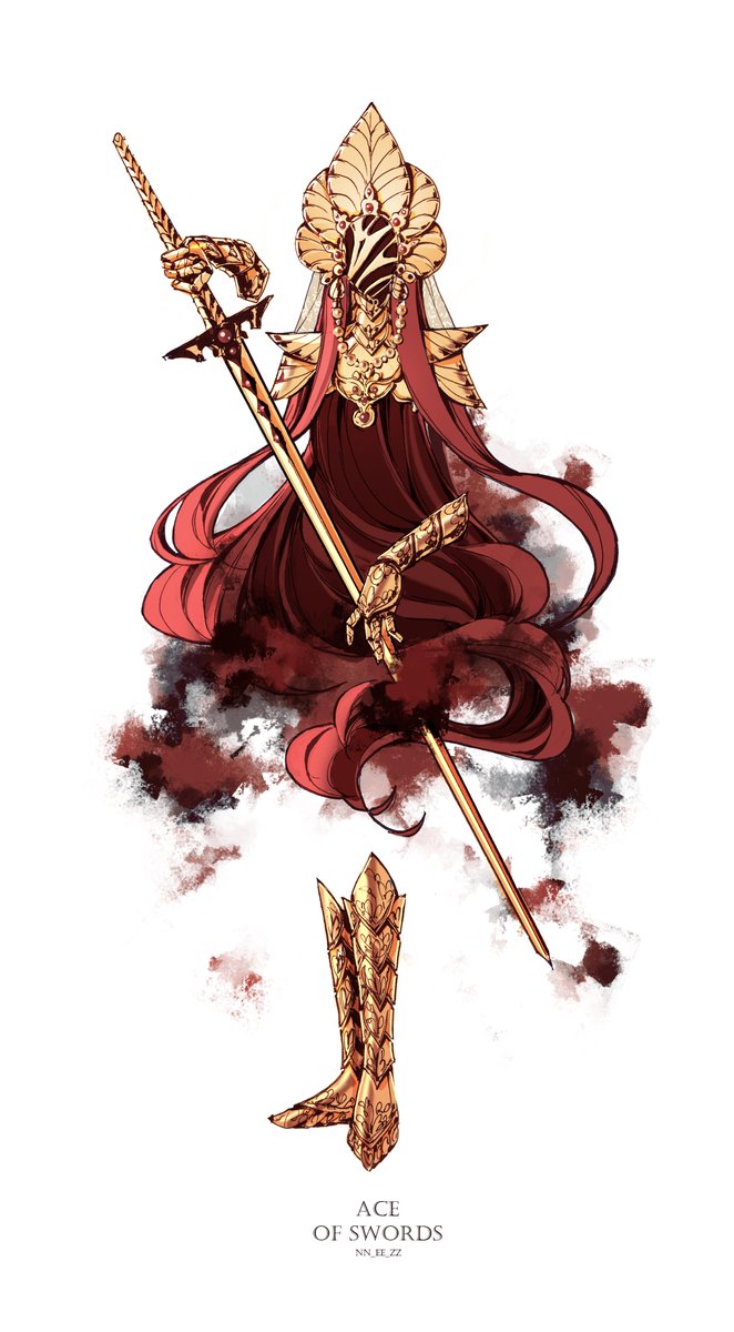 1girl weapon sword long hair red hair solo very long hair  illustration images