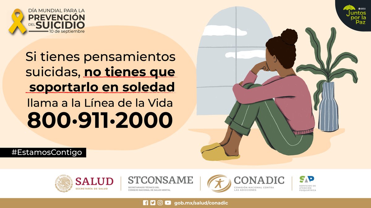 conasamamx's tweet photo. Hablar sobre nuestros sentimientos y pensamientos con alguien de confianza es fundamental para cuidar nuestra #SaludMental. 

Si lo necesitas, busca ayuda profesional, contáctanos en la Línea de la Vida, 800 911 2000 

#NosCuidamos #PrevenciónSuicidio https://t.co/L7XPFscZ7b