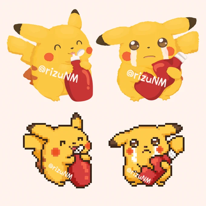 ピカチュウイラストとドット絵 