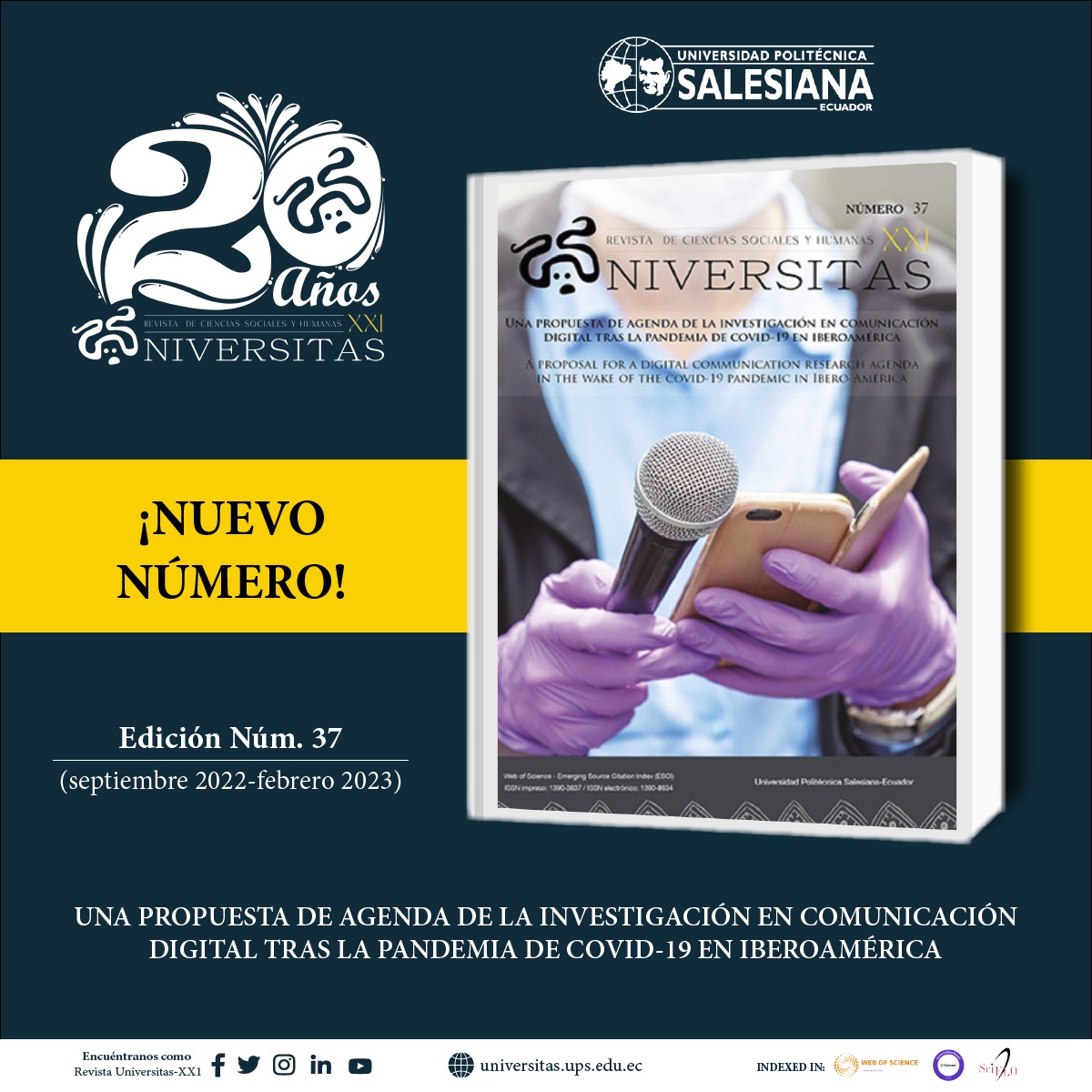 universitasrev's tweet photo. 📌📘 ¡Ya está disponible¡ la edición sept. 2022 – feb. 2023 de Revista #UniversitasXX1.

Revista Universitas-XX1 se complace en presentar su Número 37, llevamos 20 años fortaleciendo nuestro compromiso por el conocimiento.  

🌐📑Accede al número completo: https://t.co/bodNHvPI39 https://t.co/1SwVofP90x