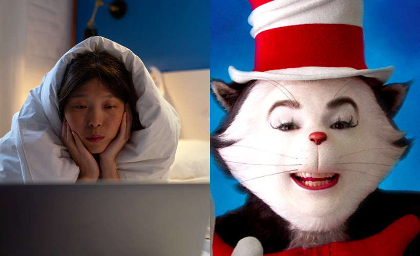 Reductress's tweet photo. 4 Fucked Up Horror Films That Still Aren't as Unsettling as the Live Action Version of 'The Cat in the Hat': https://t.co/UALqL2ZmTf https://t.co/P7sOXPeiR6