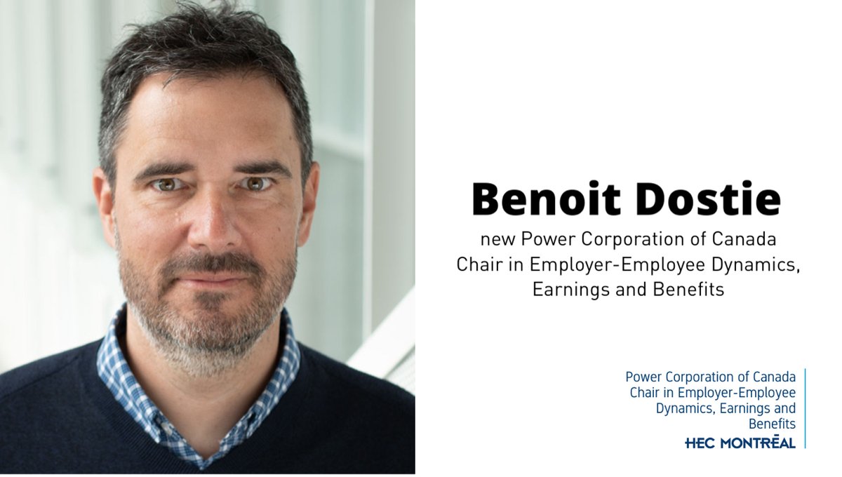 A warm welcome to @benoitdos of @EcoAHEC as new Power Corporation of Canada Chair in Employer-Employee Dynamics, Earnings and Benefits, a key intellectual role within, and supported by, the @ire_rsi ecosystem.