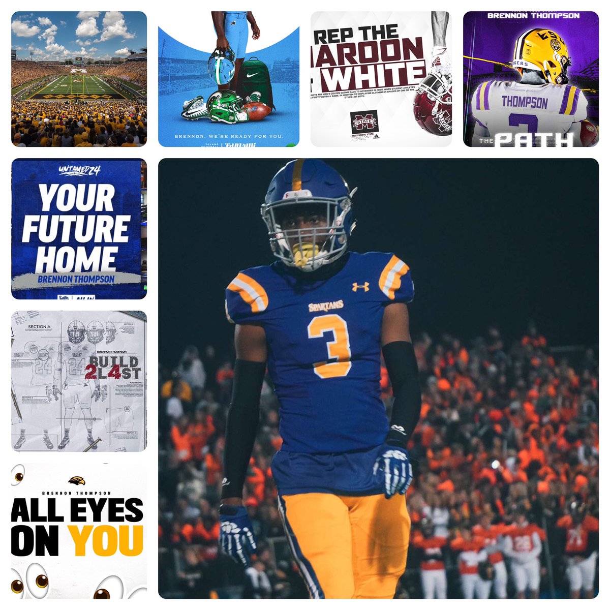 BrennonT_'s tweet photo. Thanks to everyone who showed love today @LSUFBrecruiting @HailStateCamps @TUFBRecruits @MizzouFootball @MemphisFBRec @TroyTrojansFB @_USMrecruiting https://t.co/A3bQZYRjBd