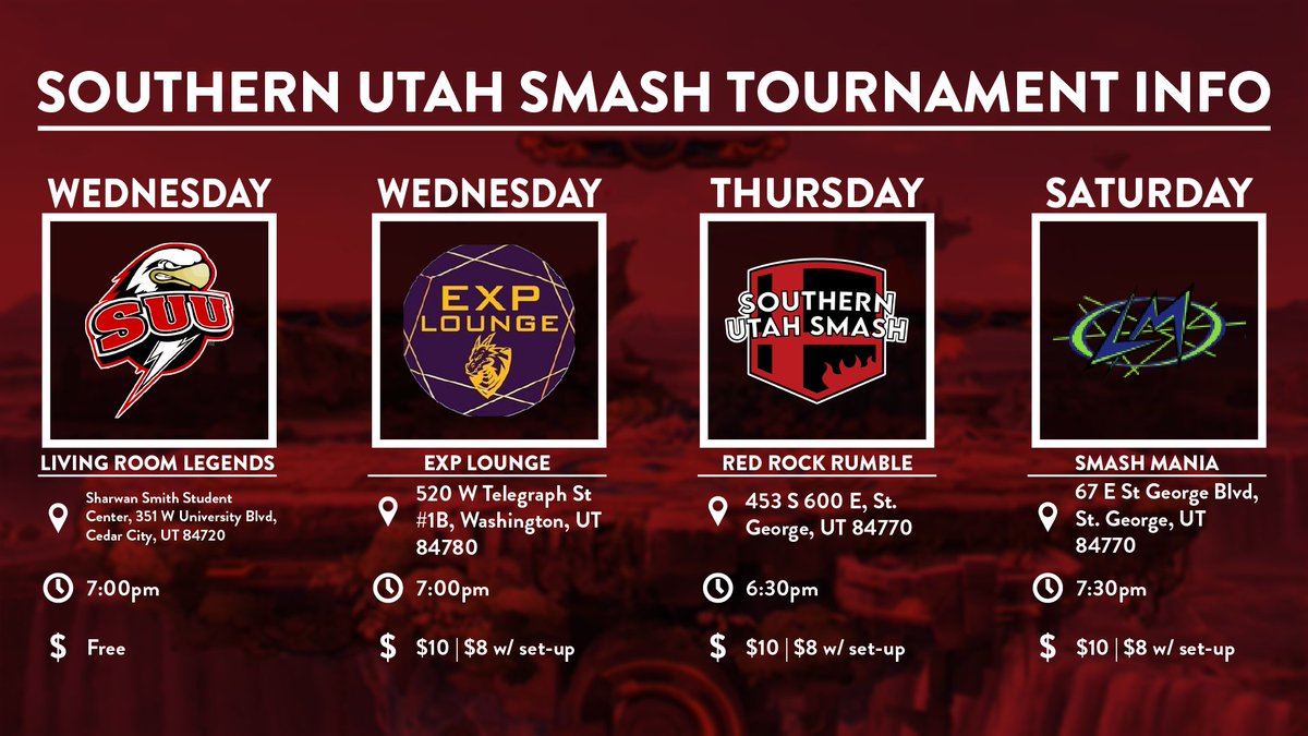 SoUSmash's tweet photo. Current info about the weeklies going on in Southern Utah https://t.co/1kc53z68Yh