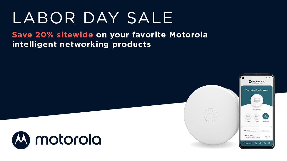 motorolanetwrk's tweet image. Our 2022 #labordaysale is here! 🎉 Save 20% on your favorite #cablemodems, #gateways, and #meshWiFi systems sitewide when you use the code LABOR at checkout. Start shopping at: motorolanetwork.com Deal ends on September 7th at midnight (EST). #Motorola #WiFi #motosync