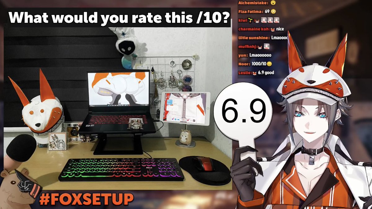 kaeru_krmx's tweet photo. Nice 👍🏻 

He roasted my keyboard LMAO. I don’t like my keyb too, but it’s what I have for now. Still waiting for the new keyb to arrive ehe

He didn’t notice my Venti wisp sadge

Thank you for the nice rating, Mysta!! 🧡
#FoxSetup #MystaLive https://t.co/D71pfZkDwl
