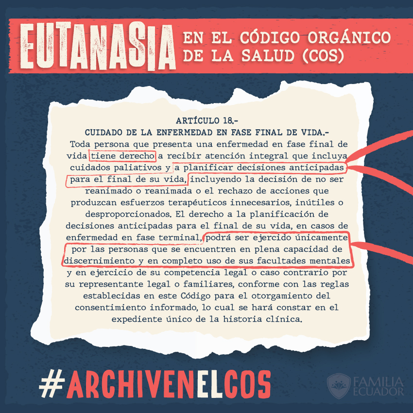 _FamiliaEcuador's tweet photo. 🟥 A través del ☠️ #CodigoDeSalud (COS) pretenden legalizar la #eutanasia y abrir una puerta a la manipulación de los pacientes para acabar con su vida irrespetando su Dignidad Humana.
Ayúdanos a pasar la voz y pedir a @AsambleaEcuador que #ArchivenElCOS porque #COStaráVidas https://t.co/vkIiiFnt7F