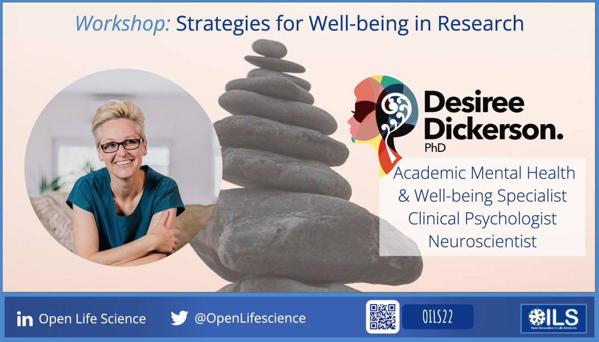 OpenLifeScience's tweet photo. Join #OILS22 workshop and learn about strategies for well-being in research🧘‍♀️from Dr. @DickersonPsych - a 🧠 neuroscientist and a clinical psychologist who supports academic institutions and academics themselves pursuit a healthier approach to research. #OpenScience #resilience https://t.co/v2p46S0T62
