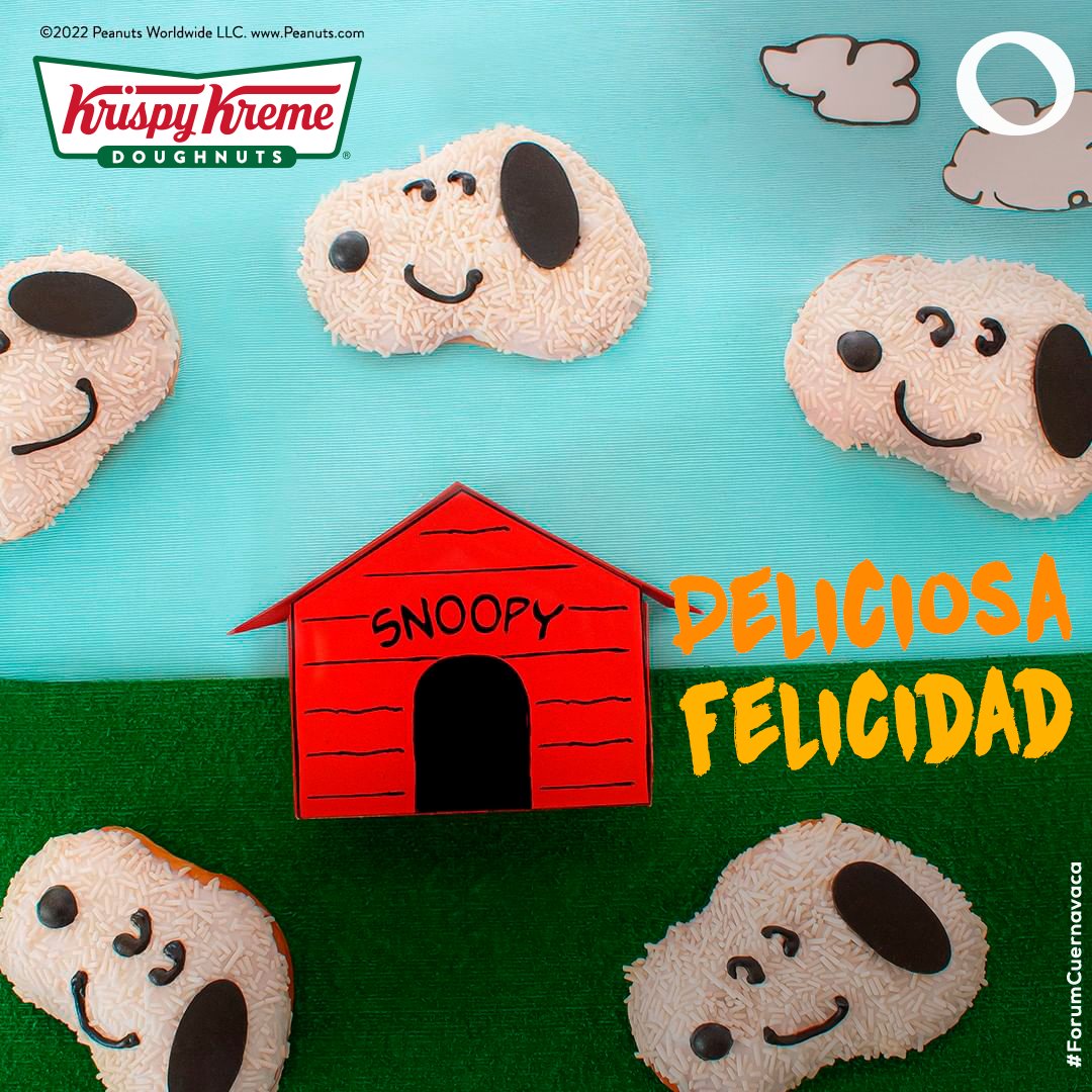 ForumCuernavaca's tweet photo. Las deliciosas donitas de #snoopy continúan en Krispy Kreme México🤤
¡Ven a disfrutar de su dulce sabor a chocolate y manzana canela antes de que se acaben! 🥰 
#ForumCuernavaca https://t.co/pmYrWbucGV